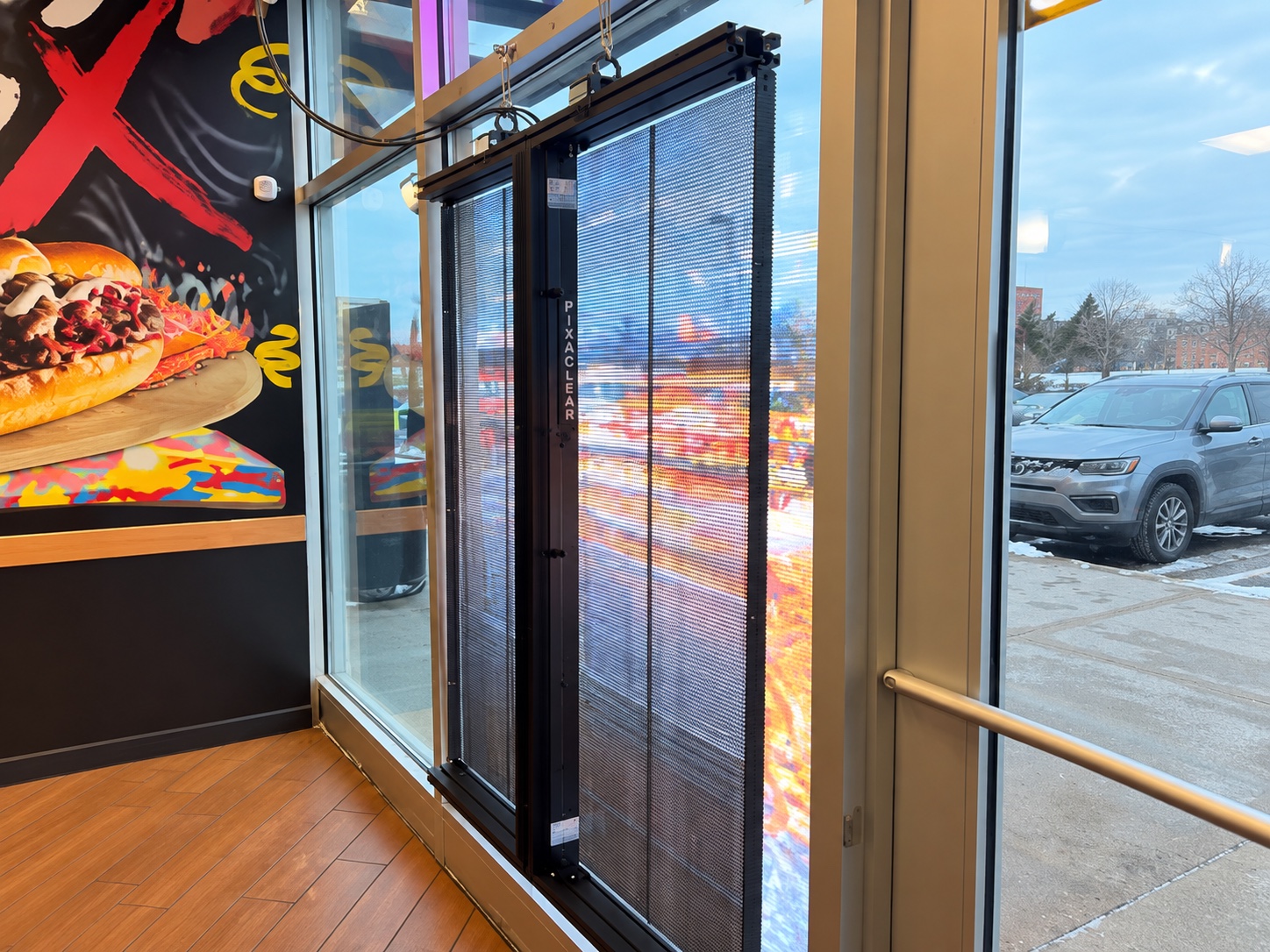Rear hardware and transparent LED modules at Lefty's Detroit