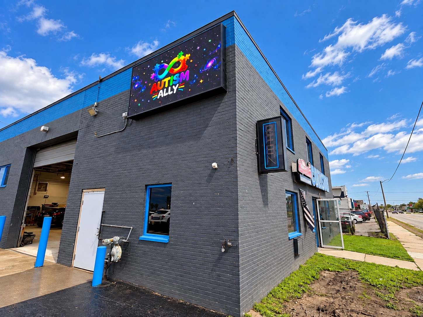 Outdoor LED display mounted on a Melvindale commercial building