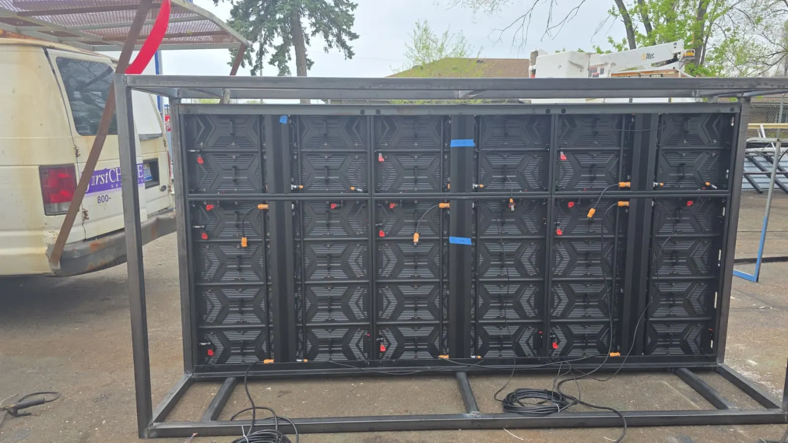 Rear cabinet assembly of the Zazen outdoor LED display before installation