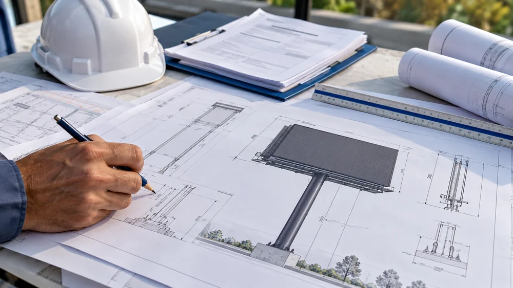 Illustration of LED sign drawings and permit preparation documents